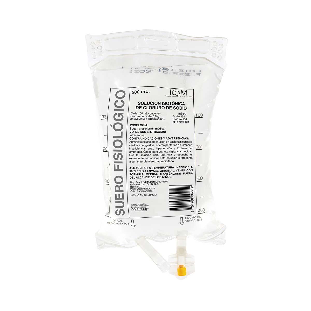 SUERO FISIOLOGICO 500ML BOLSA ICOM