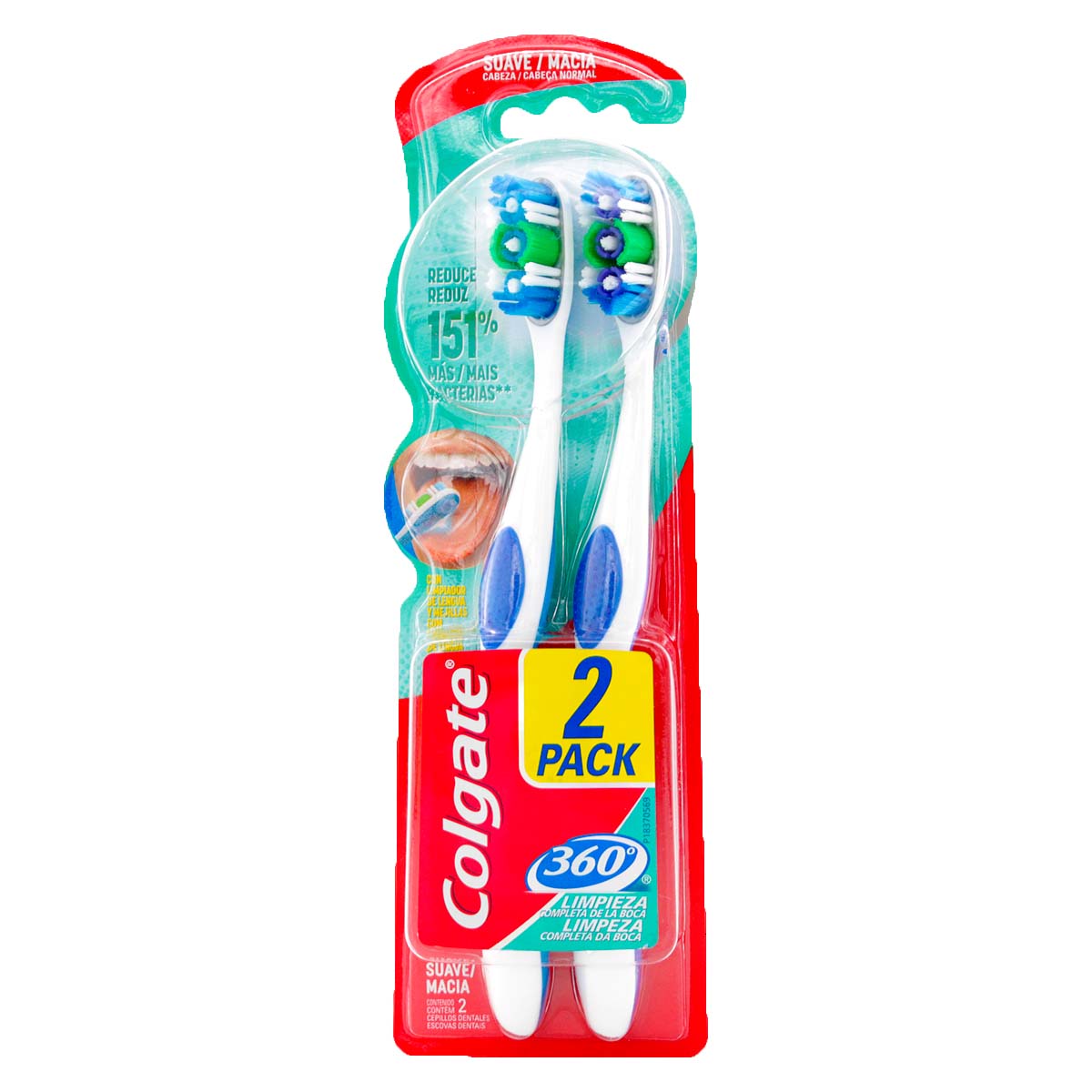 CEP.COLGATE 360 CABEZA NORMAL SUAVE 2X1