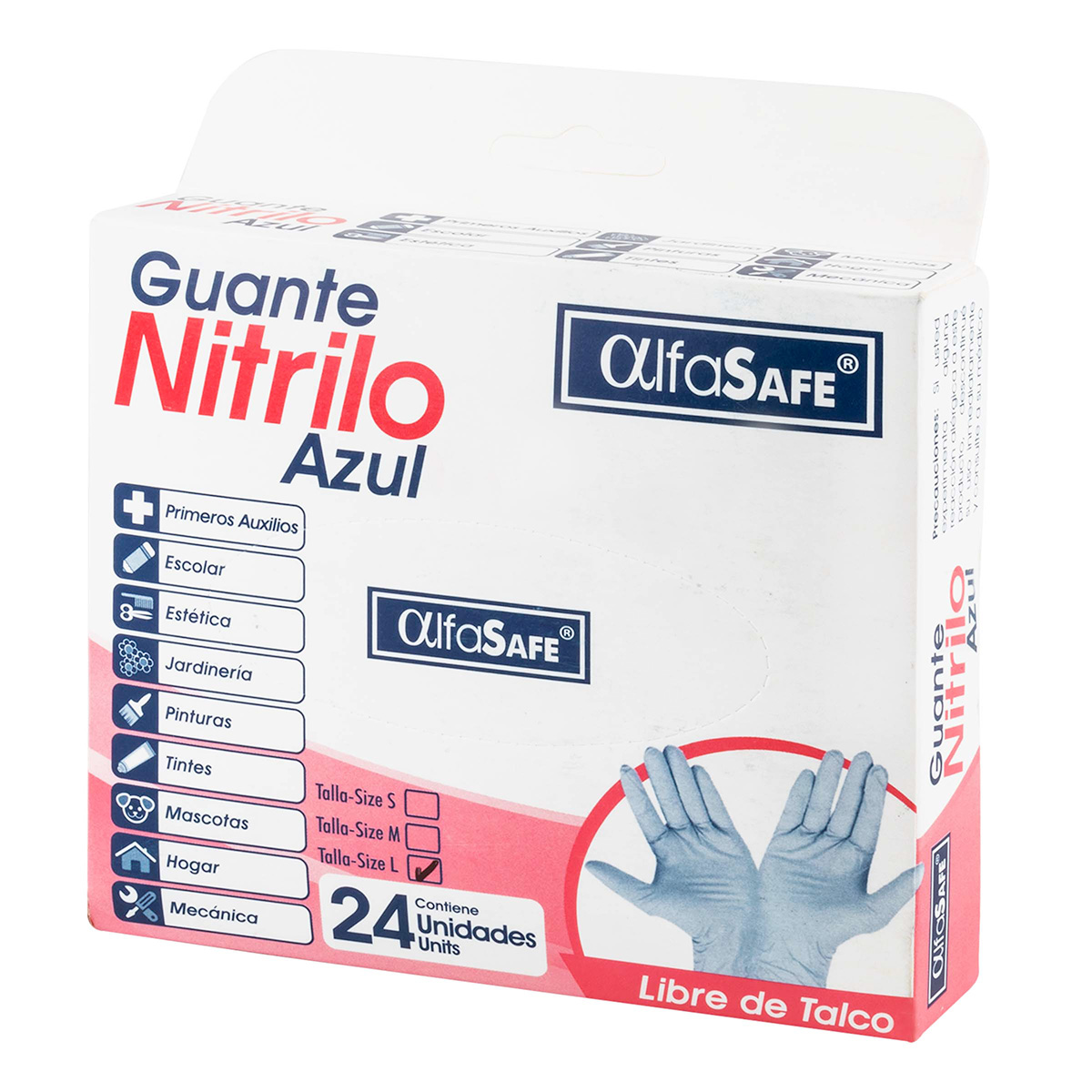 GUANTE EXAM.NITRILO AZUL ALFA T.L 24 UND