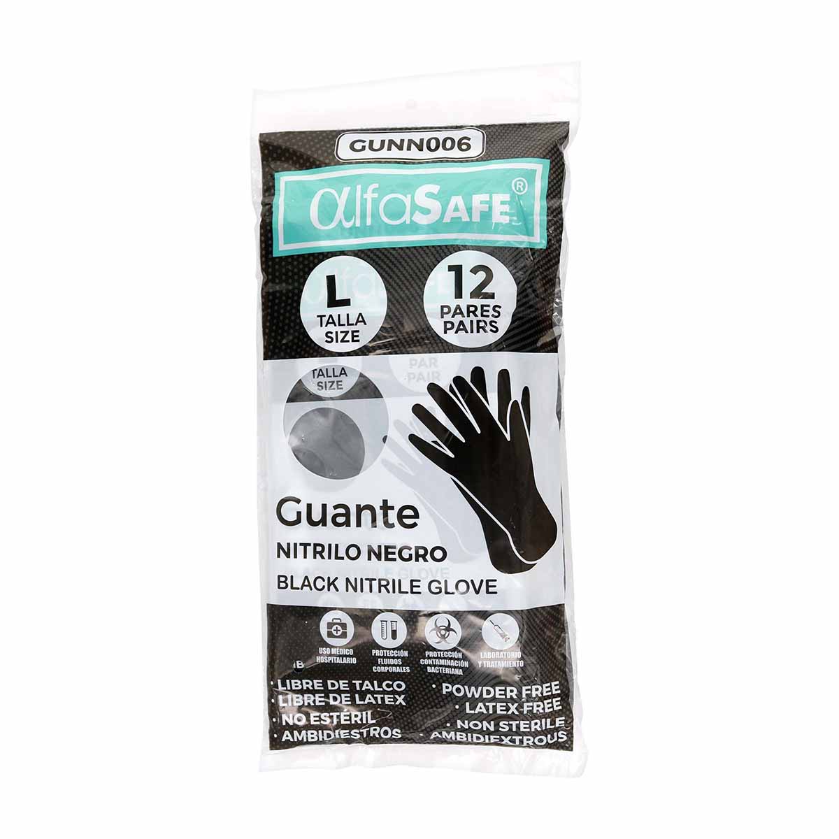 GUANTES ALFASAFE NEGRO TALLA L 12 UND