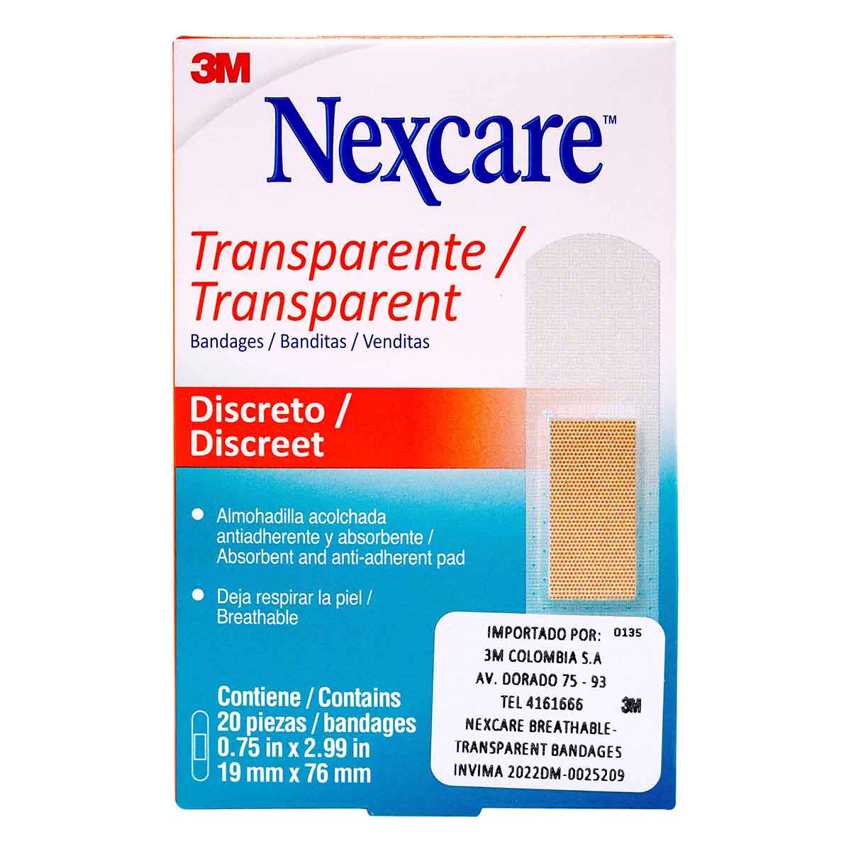 BANDITAS NEXCARE TRANSPARENTE 20 UNDS