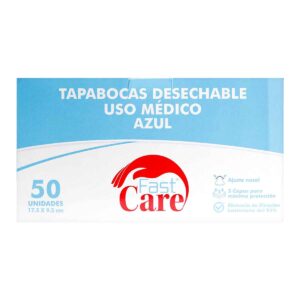 TAPABOCAS AZUL FAST CARE 50 UND ICOM